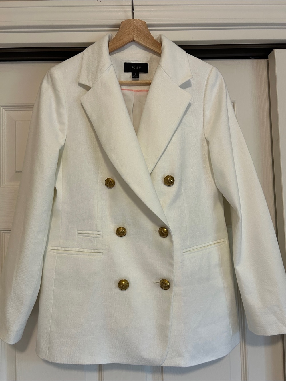 J. Crew Bristol Double-Breasted White Stretch Linen Blazer Size 4 Coastal Chic